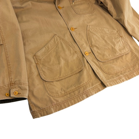 LL Bean Field Barn Coat Jacket Mens 2XL Tan Cotton Canvas Red Plaid Lining - Picture 9 of 12